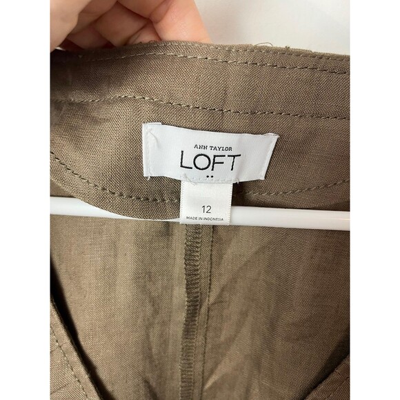 Ann Taylor LOFT Jacket Womens 12 Brown Linen Ruffle Trim Zip Front 3/4 Sleeve - Picture 2 of 7